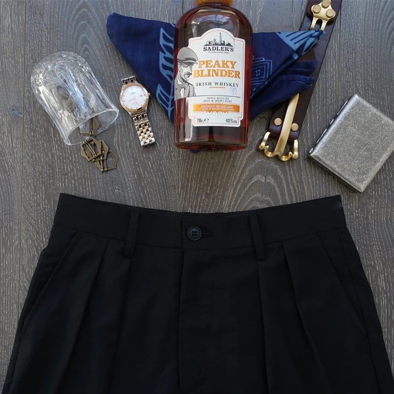 

Casual Briti Sle High Waist Loose Wide Leg Suit Pants Double Pleat Drapey Straight Cut Urban Faion Youth Long Trousers