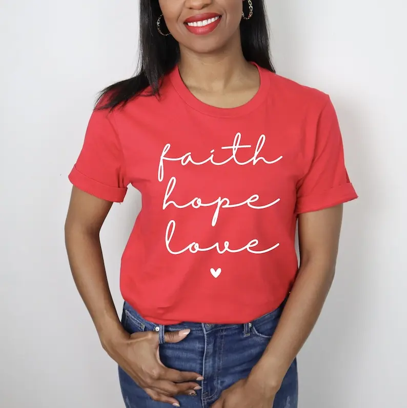 Faith Hope Love Shirt Faith Heart Faith Love Short Sleeve Top Tees 100% cctton Fashion Streetwear Harajuku goth Drop Shipping