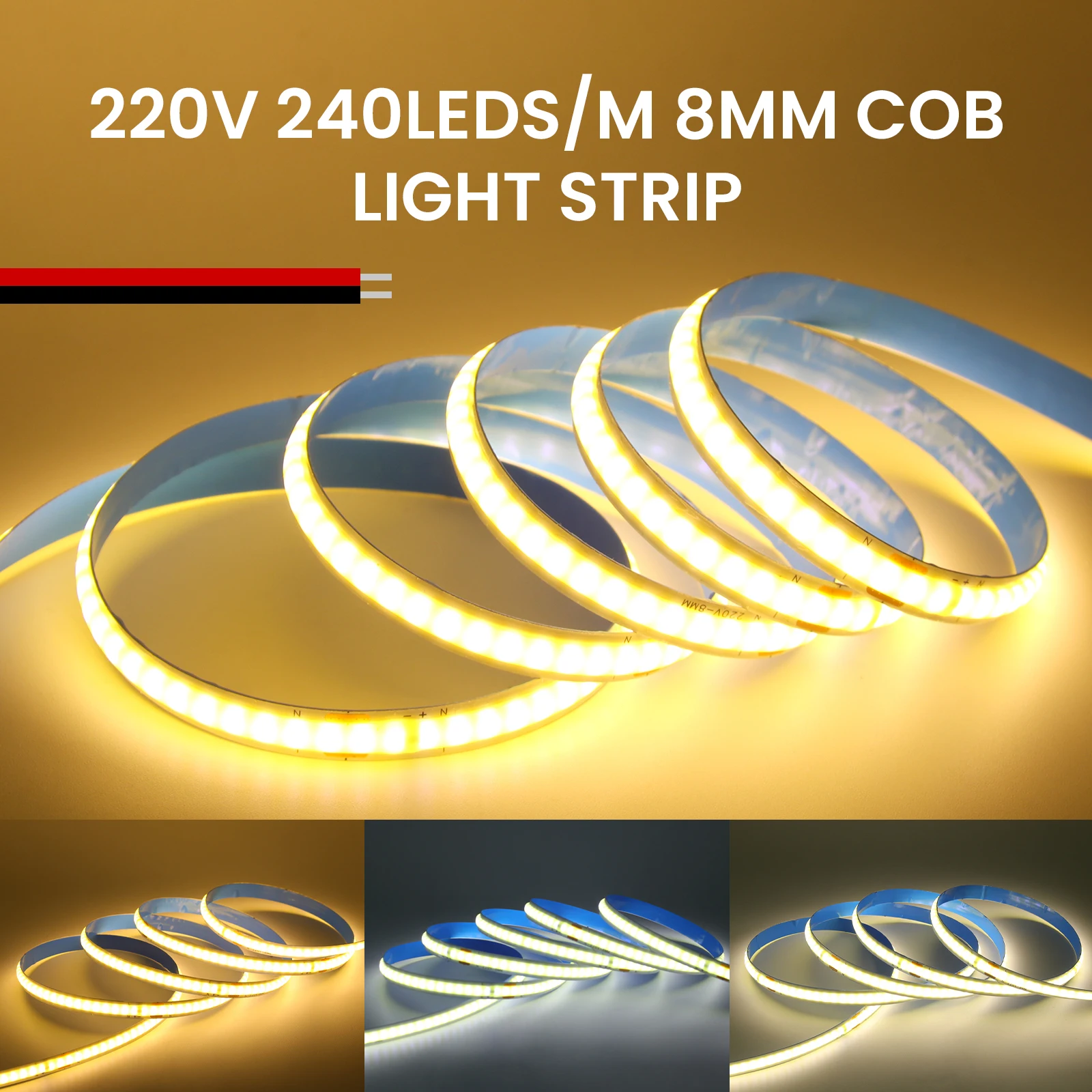 

110V 220V COB LED Strip Light 240Leds/m Flexible LED Tape 10cm Cuttable Ribbon Rope Lamp for Home Bedroom Decor 5M 10M 15M 20M