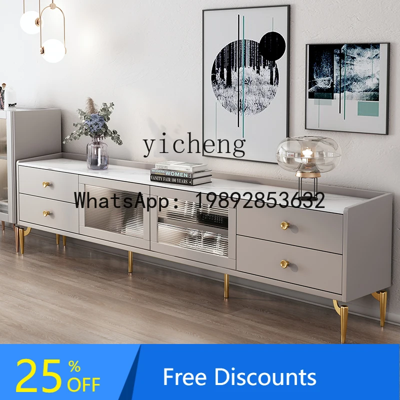 

AA rock slab TV cabinet living room new household combination small apartment solid wood minimalist solid wood TV cabinet