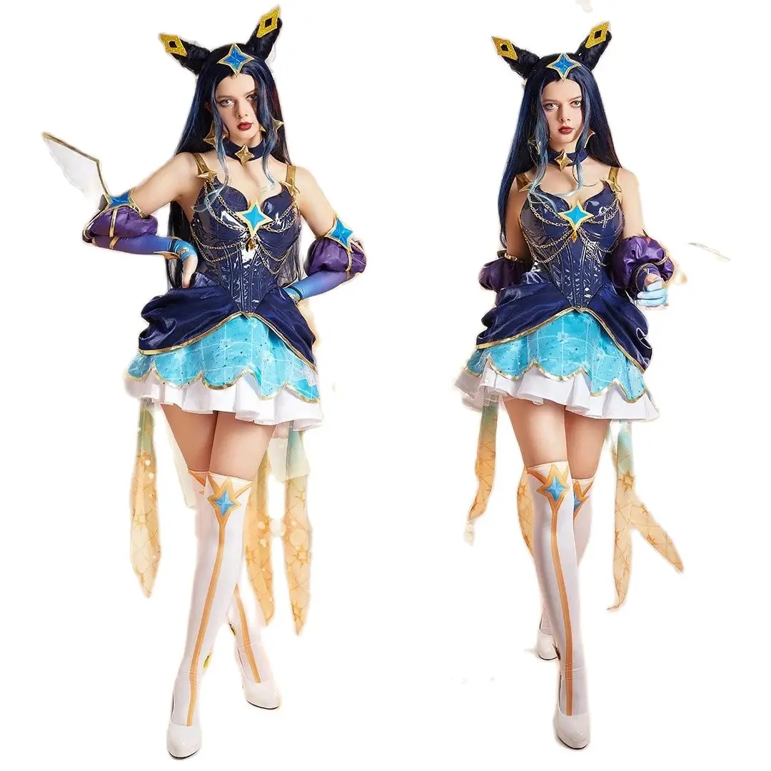 SSGame Prestige Star Guardian Syndra Cosplay Costume Anime Dark Mage Syndra Prestige Star Guardian Costume For Women Party Dress