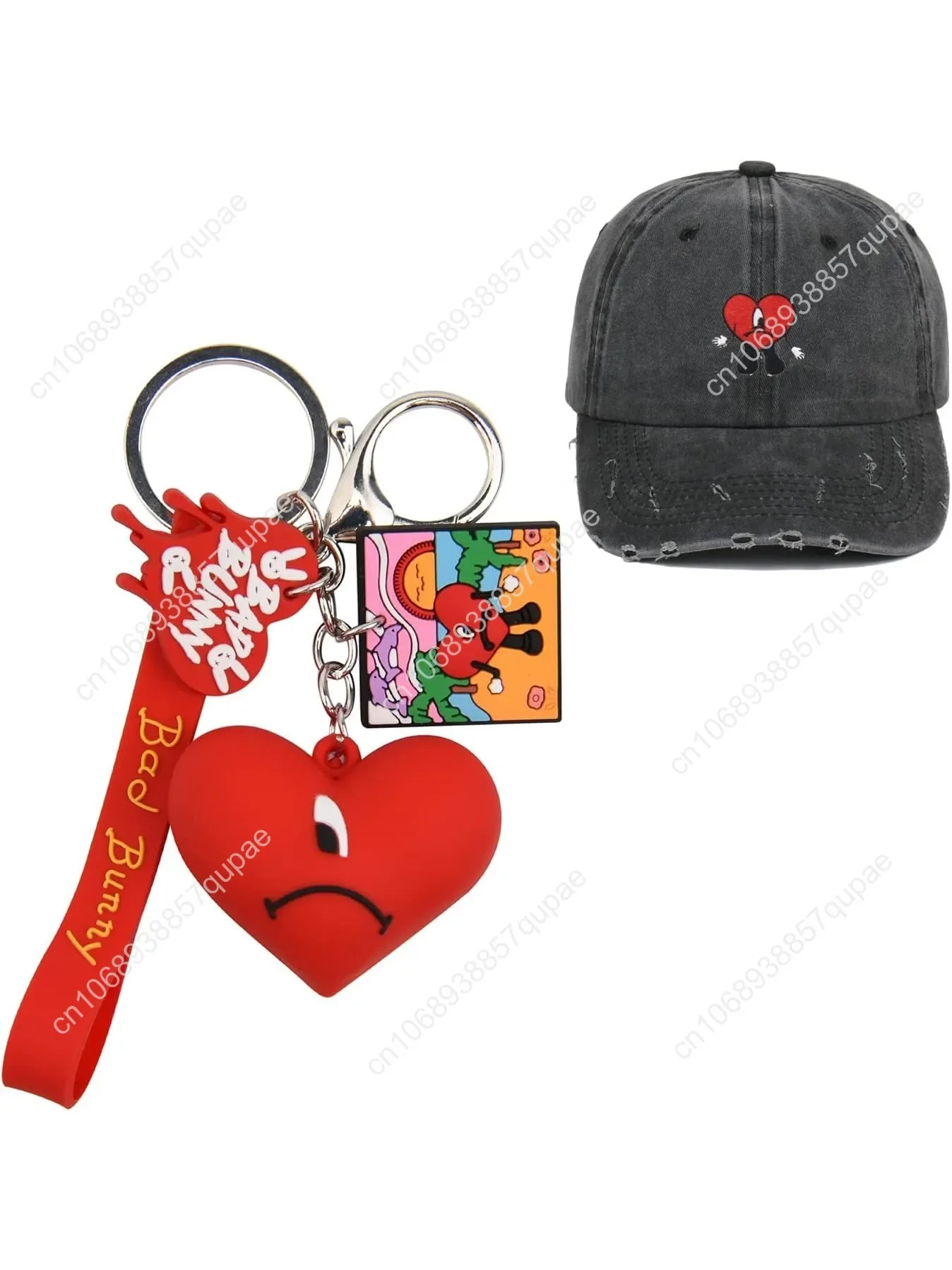 

Embroidered Baseball Cap Washed Plain Cowboy Hat Adjustable Classic Dad Hat with Heart Keychain Black