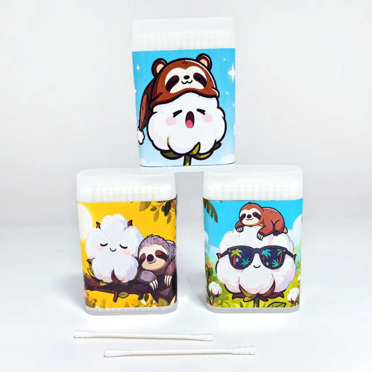 300 قطعة من مسحات القطن ذات المحور الدقيق بطابع كورا بتصميم مزدوج الرأس، تتميز برأس حلزوني ورأس مستدير