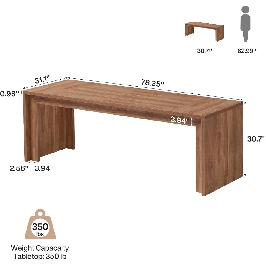 78-Inch Extra Long Home Office Desk, 2 Person Wood Computer Desk for Office, Rustic Rectangular Writing Table, Easy Assembly, B