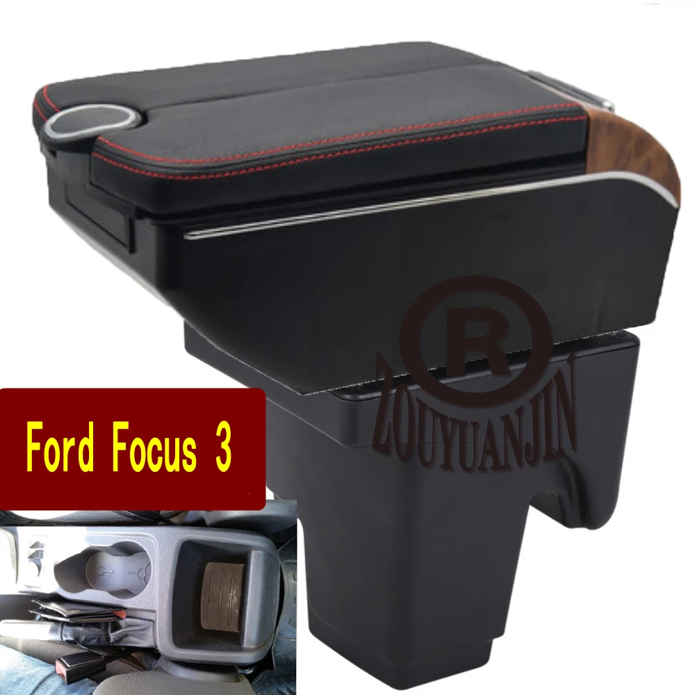 

For Ford Focus III 3 Armrest Box Double Doors Open 7USB Interface Centre Console Storage Arm Elbow Rest Car Accessories