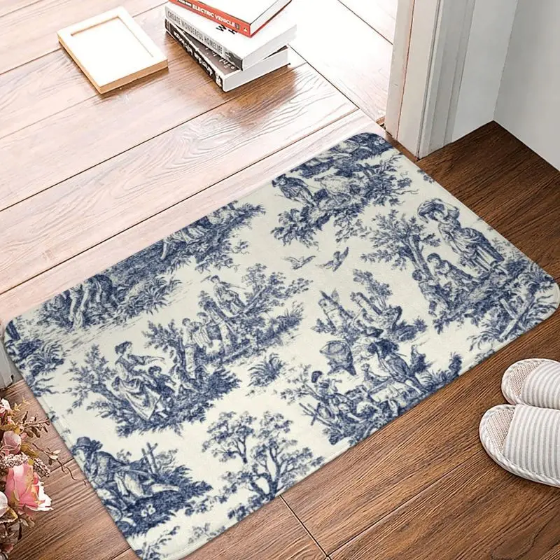 Personalized Vintage Toile De Jouy Doormat Mat Anti-Slip Navy Blue And White Kitchen Bath Toilet Rug Carpet 40*60cm