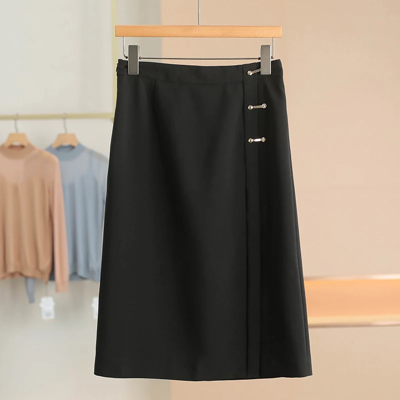 

Elegant High Waist Straight Cut Split Pure Color Midi Skirt by Xking Summer 2026 New Women's Fashion Polyester Fiber