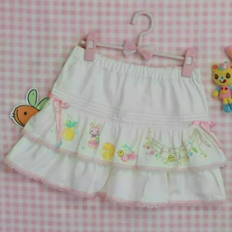 

Японская юбка-торт в стиле кавайной Лолиты, женская милая белая мини-юбка с мультяшным принтом, кружевная лоскутная мини-юбка с бантом, милая Y2k Faldas Mujer 2025