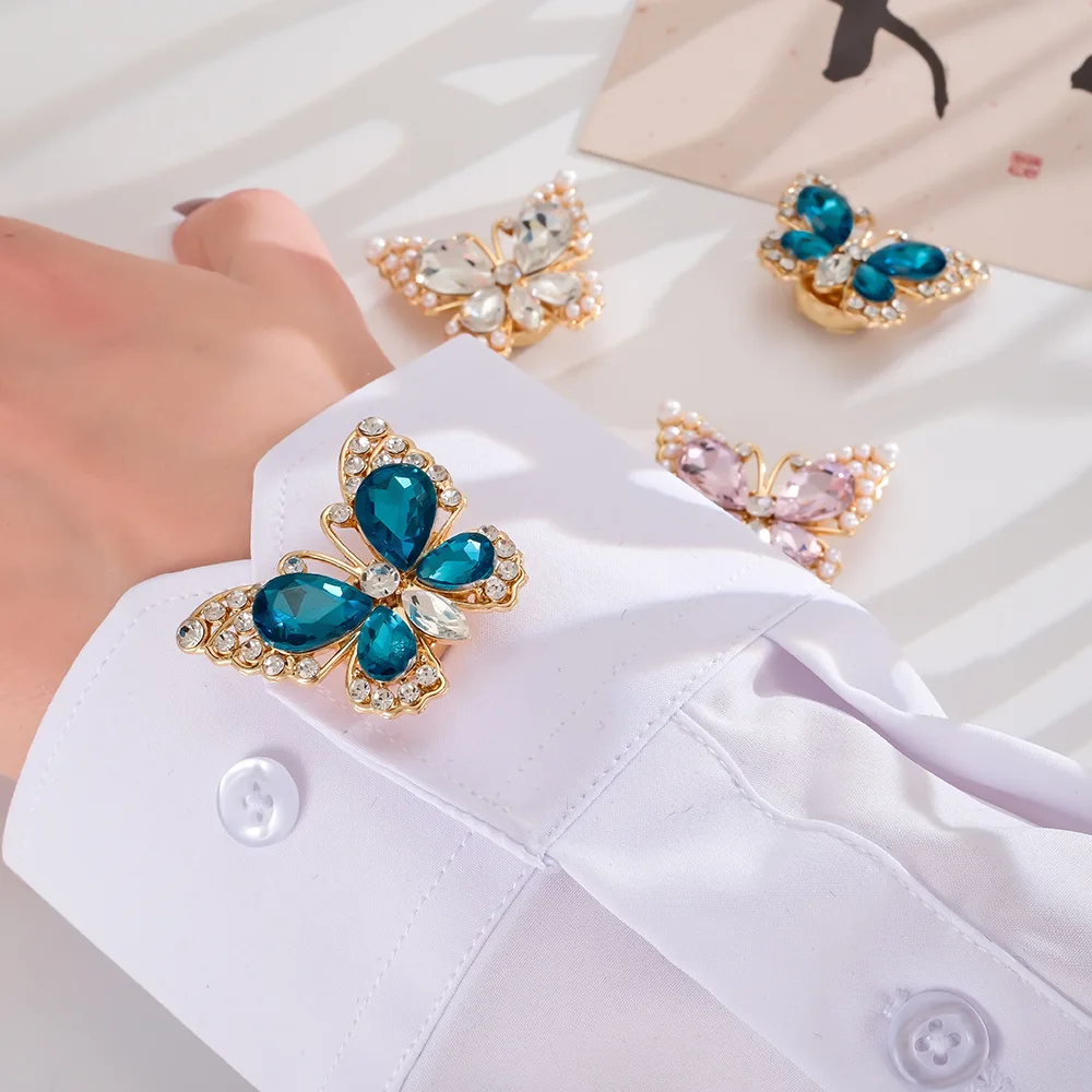 A Set Rhinestone Shirt Decorative Button Covers Detachable Collar Clip Cufflinks Elegant  Fastener Premium Jewelry Accessories