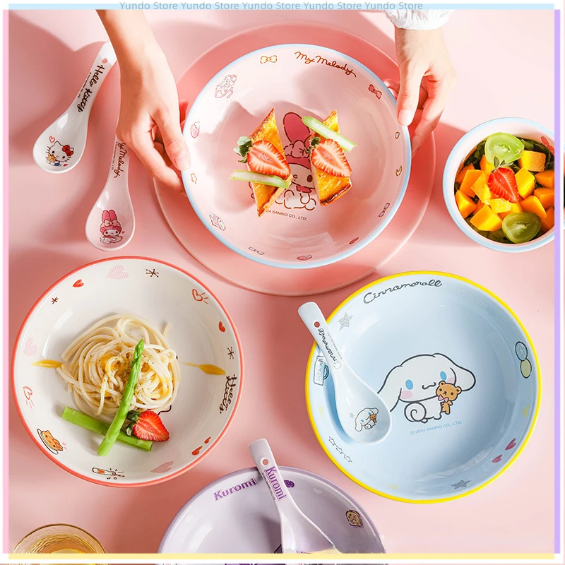 New Sanrio Dinner Plate Hello Kitty Children Snacks Fruit Plate Kawaii Cartoon Ceramic Tableware Cinnamoroll Kuromi Dinner Plate