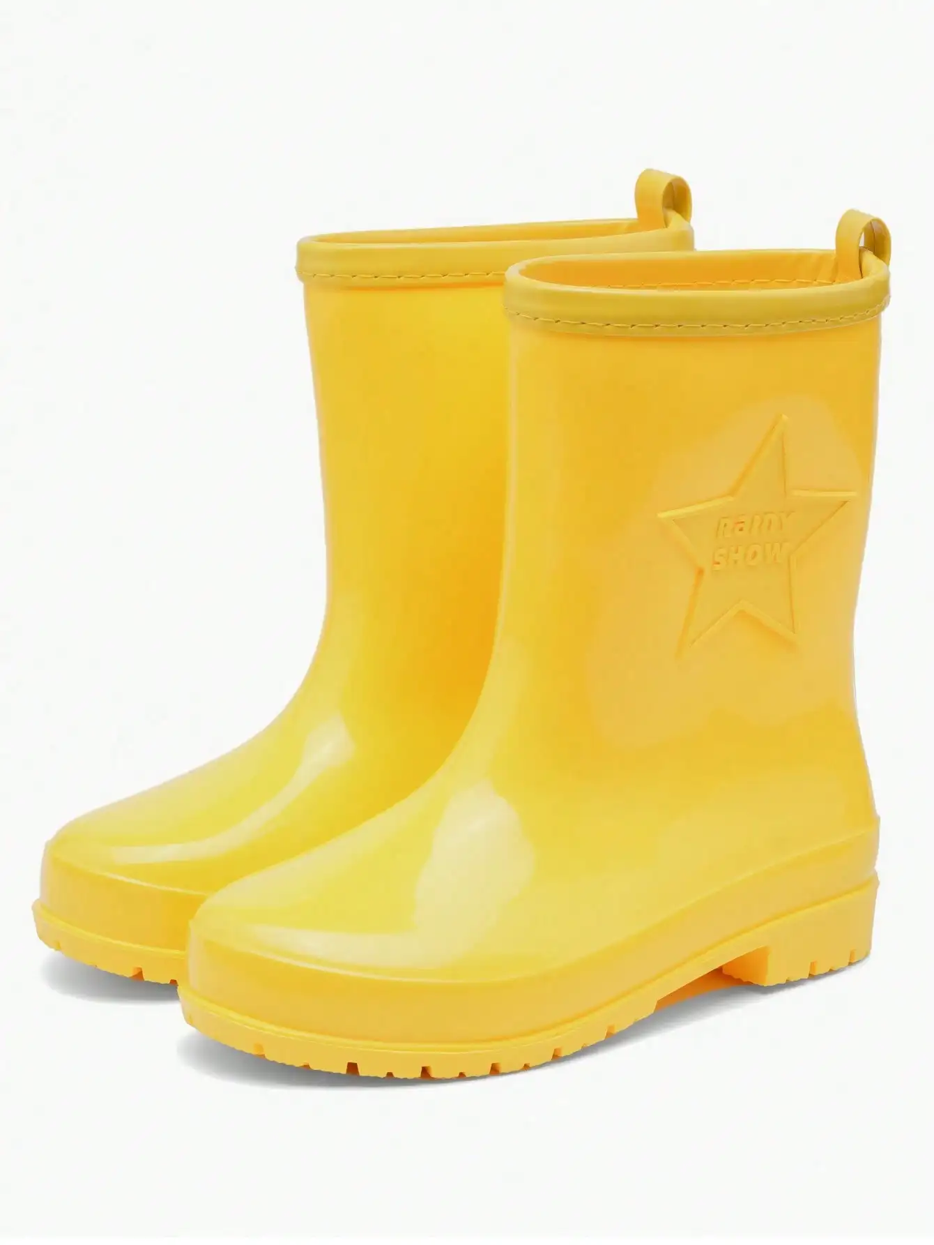 ROMWE Kawaii 1 Pair Women's Mid-Calf Lightweight Rain Boots, PVC One-Piece Molded Galoshes, Garden Water Shoes, Plastic Overshoes, Yellow Rain Boots