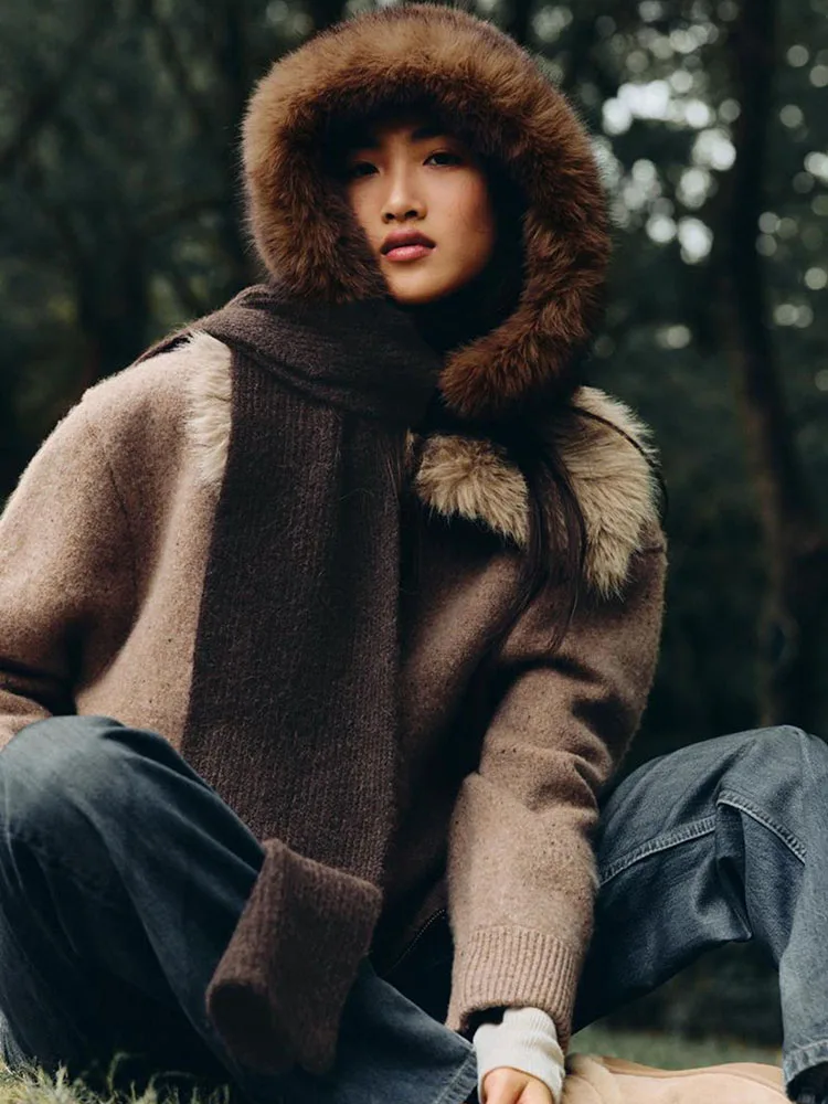 High-End Women's Faux Fur Effect Scarf Hat Winter New Arrival Ele Ethnic Sle Stage Costume Accory by ZA2025