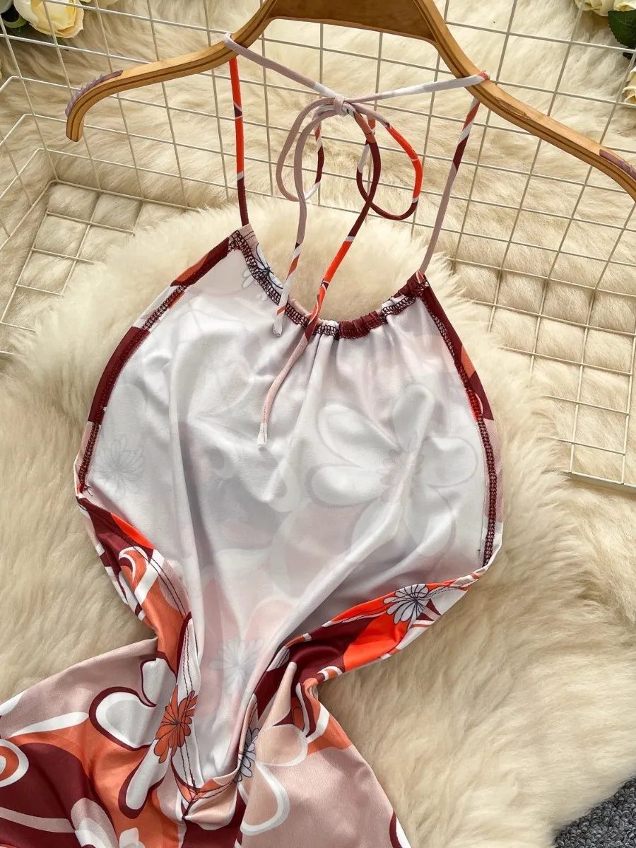 Foamlina عطلة الزي المرأة الصيف الساخن النمط الأوروبي مثير الرسن حزام ضيق سليم صالح Bodycon طباعة بذلة