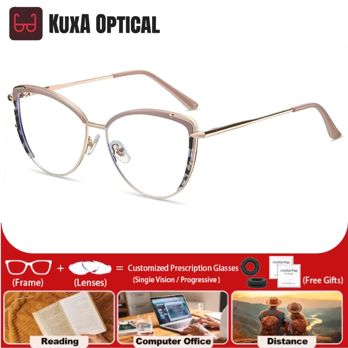

KUXA Ultralight Fashion Progressive Prescription Glasses Women Anti Blue Light Photochromic Optical Myopia Christmas