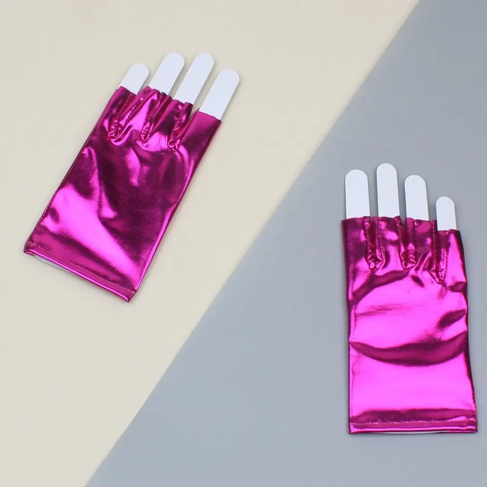 Punk Style Patent Leather Gloves Fashionable Pu Leather Half Finger Gloves Breathable Lacquer Leather Glossy Stage Gloves