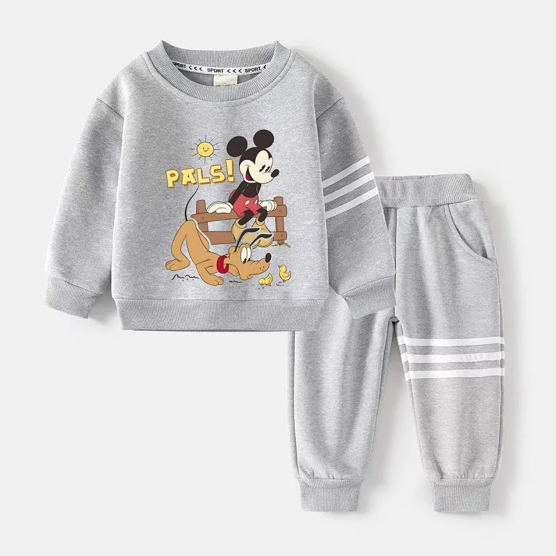 Conjunto de ropa de otoño para bebé, niña y niño, sudadera con estampado de Mickey de Disney, Top y pantalones inferiores, traje de 2 piezas, chándal de algodón