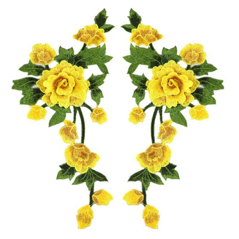 1 Paar mehrfarbige, mit Blumen bestickte Aufnäher für Kleidung, Hochzeit, Taschen, Zubehör, Applikation, DIY, Nähen, Reparatur 15 x 35,2 cm – Detail 2