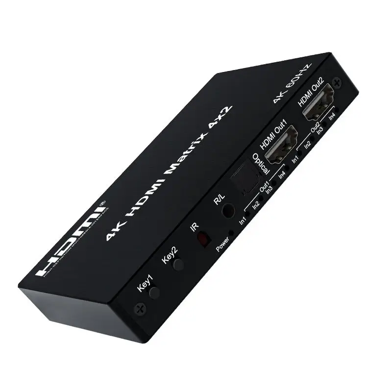 4K HDMI prawdziwa przełącznik macierzy matryca 4x2 2x4 przełącznik HDMI 2 w 4 Out z optycznym i R/L ekstraktor Audio Dolby HDR HDCP2.2