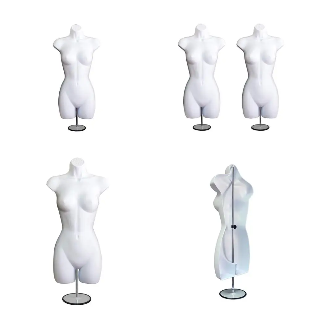 

S-M Size White Female Mannequin Set with Metal Stand, Hollow Back Body and Hanging Hook for Hip-Long Torso Display