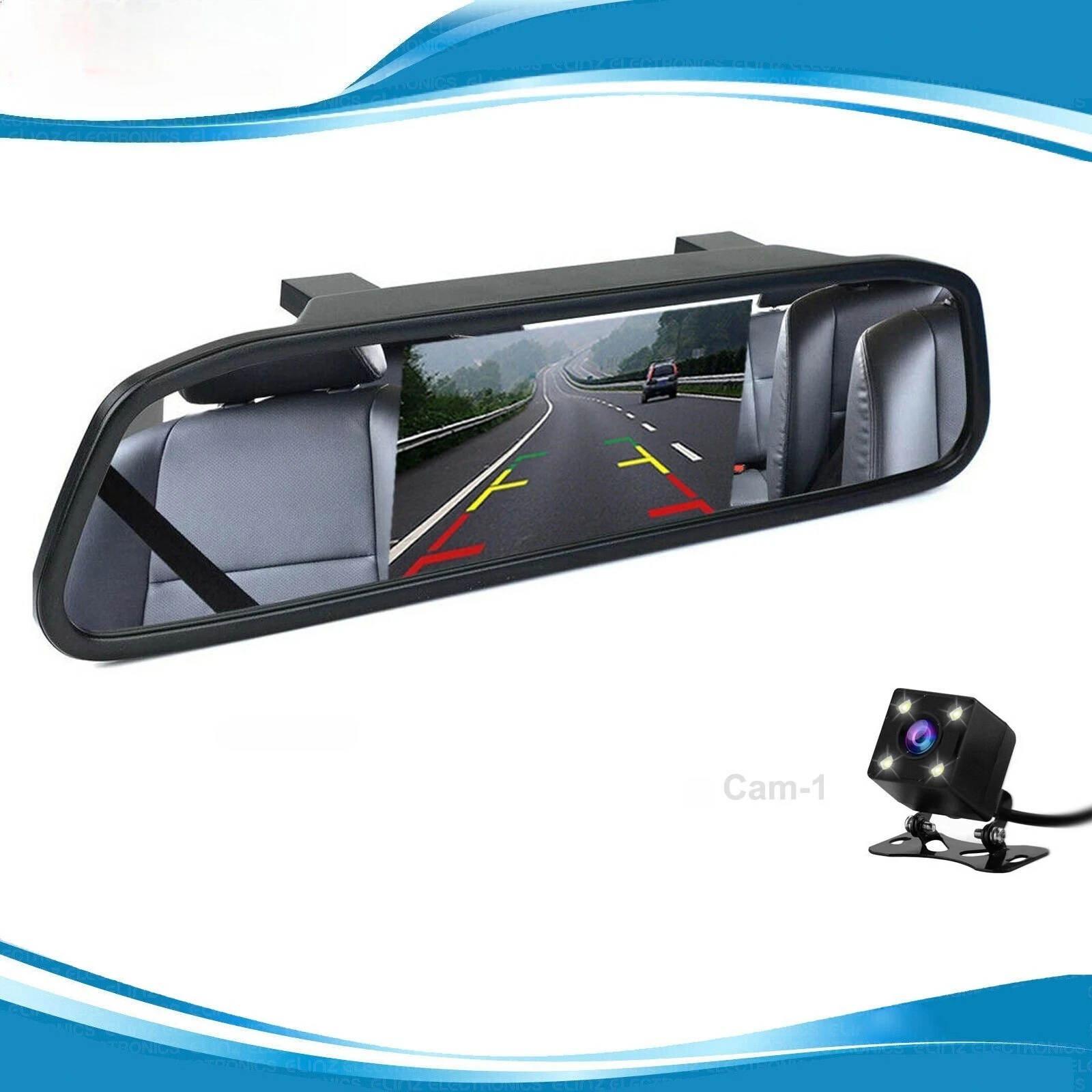 4.3 Inch Car Rear View Mirror Monitor with Clip Backup Camera Night Vision Kit