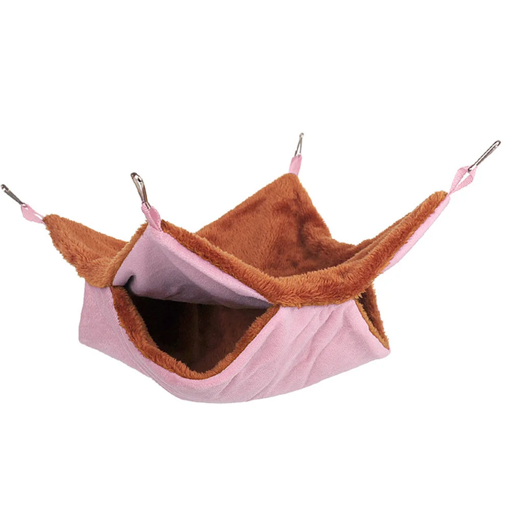 Double Layer Squirrel Rest Nest Warm Plush Sugar Glider Hammock Thicken Sleeping Bed Pet Supplies (Pink, Size S)