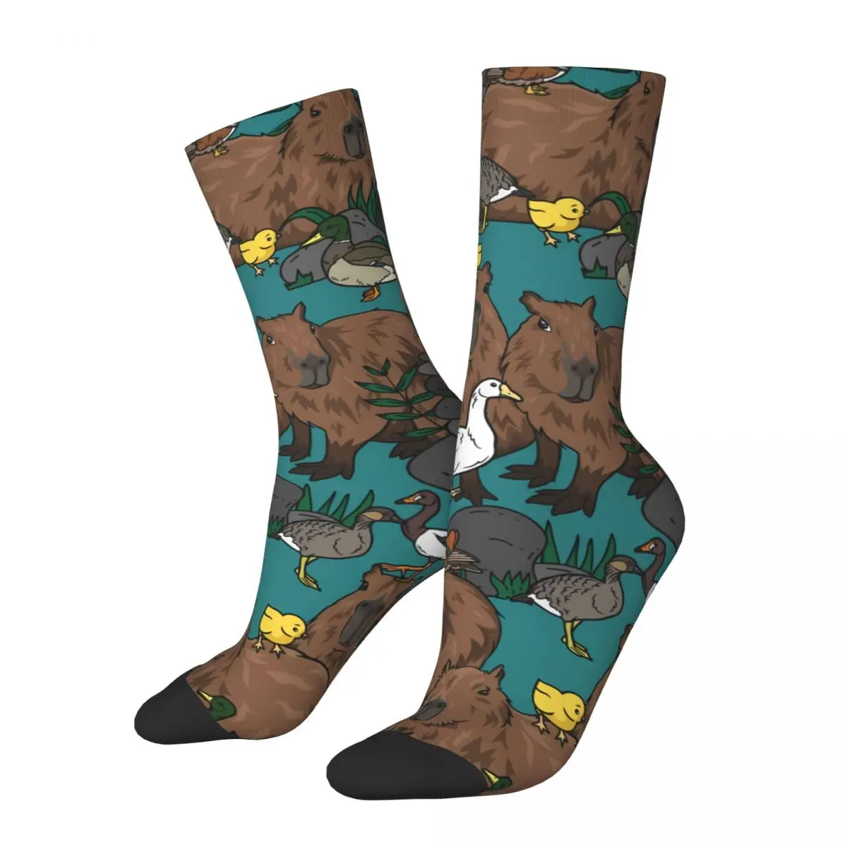 Vintage Capybaras And Ducks Men's Socks Unisex Novelty Pattern Printed Crazy Crew Sock Gift