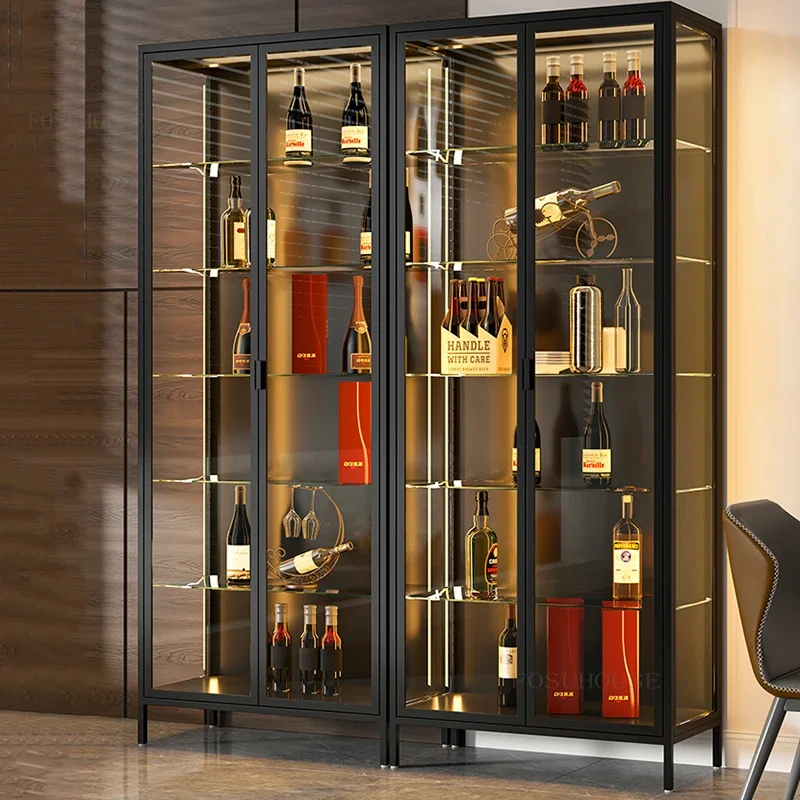 Armoires à vin minimalistes modernes pour salon, vitrine de porte en verre, vitrine de meubles de bar à fouet, lumière de luxe haut de gamme