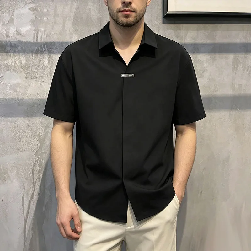 

Men Short Sleeve Polo Shirts Solid Color Summer Fashion Streetwear Breathable Turn-down Collar Tops Male Casual Business Shirts