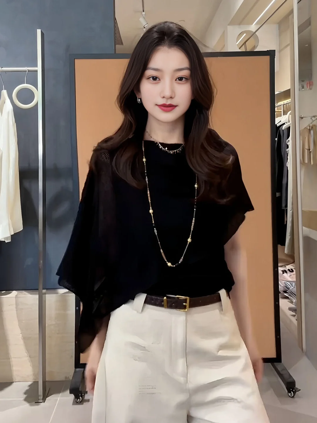 

Elegant plus Size Knitted Top with Shoulder Shawl Apperance Short Sleeve Women's Black Slimming Summer T-Shirt Casual Style