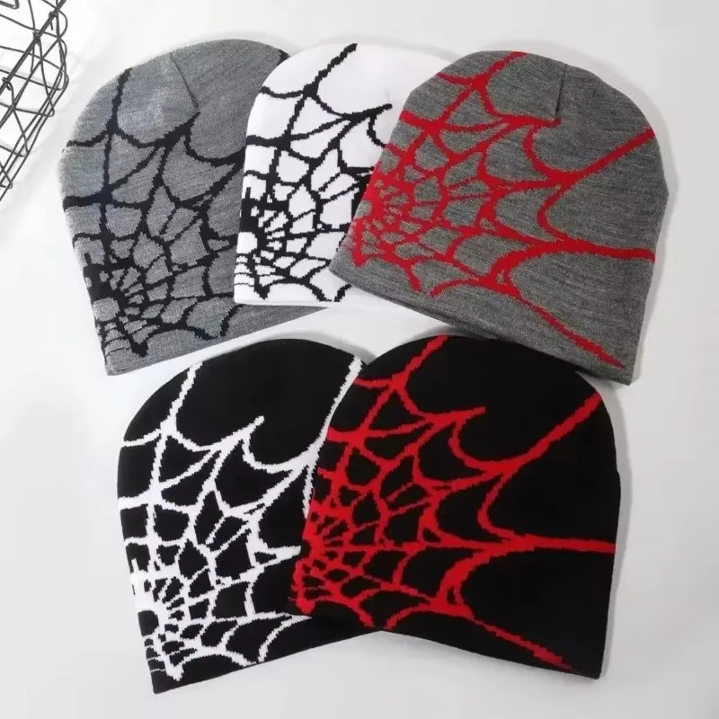 

Unisex Knitting Cap Spider Web Pattern Men Women Luxury Beanie Caps Y2k Warm Fashion Versatile Ins Pullover Hiphop Winter Bonnet