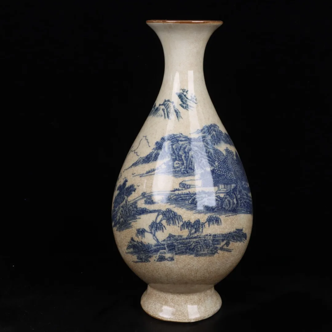 Jingdezhen Blue and White Landscape Pattern Jade Pot Spring Bottle Antique Porcelain Decoration