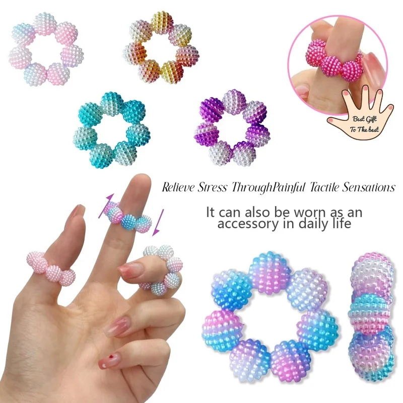 5 Pcs Spiky Gradient Beaded Sensory Finger Rings Fidget Stress Relief Toy Anxiety Calming Hand Accessories For Adult Daily Wear