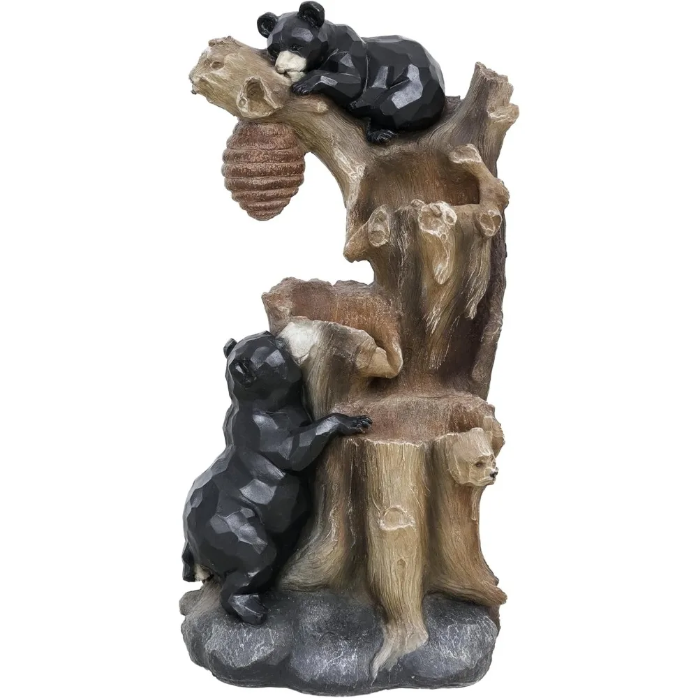 

Outsunny 22.4 Tall Outdoor Water Fountain, 3-Tier Floor Standing Resin Bears and Honey Beehive Tree Waterfall Fountain with LED