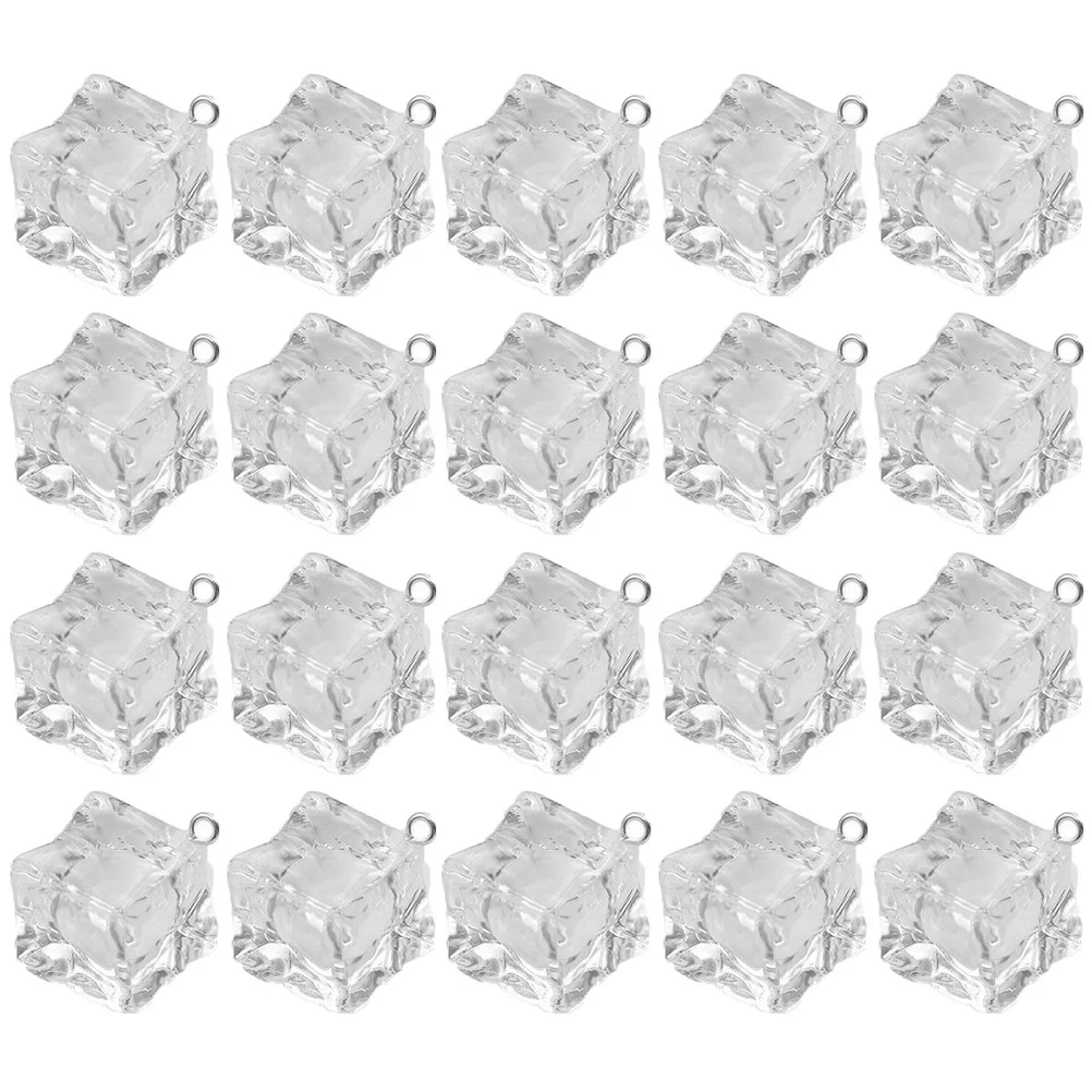 

20 Pcs Ice Cube Simulated Locket Decorative Pendants Transparent Iron Decoration