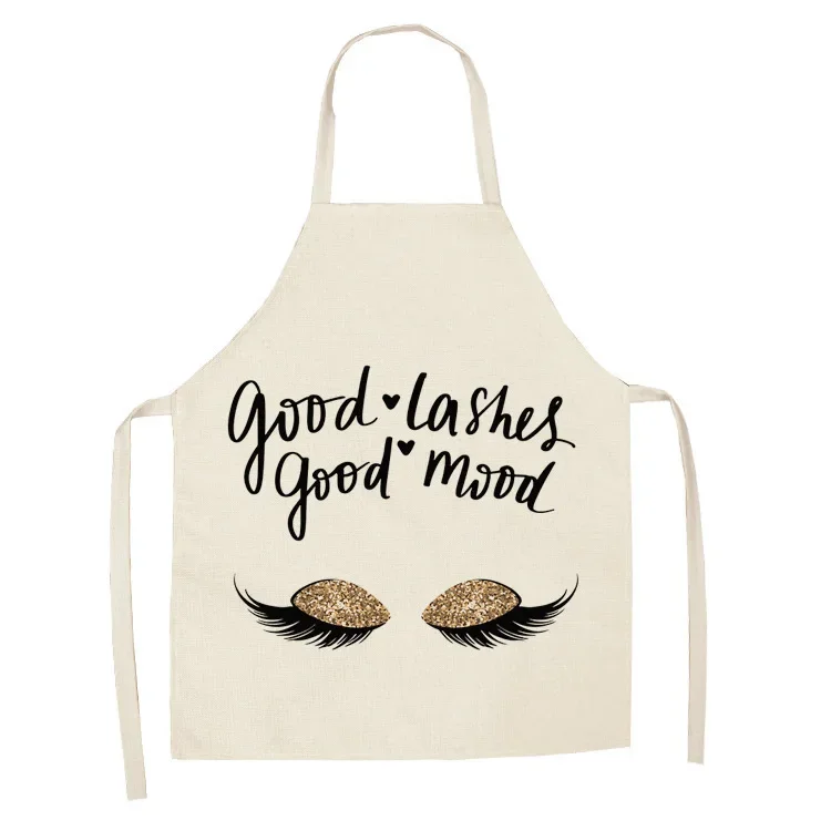 1Pcs Eyelash Printed Cleaning Art Aprons Sleeveless Home Cooking Kitchen Apron Cook Wear Cotton Linen Adult Bibs 53*65cm