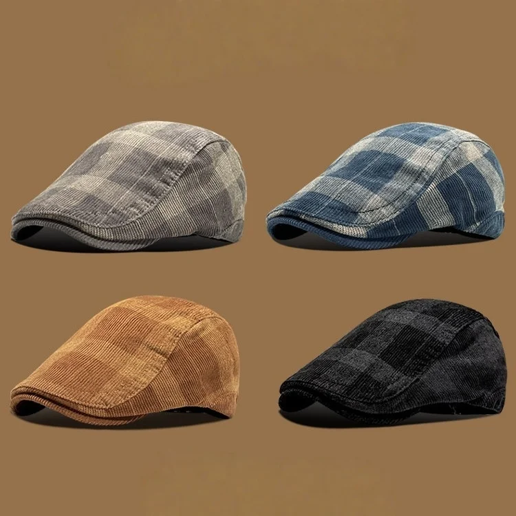 Autumn Fashion Checked Hats Men's Tartan Berets Women's Vintage-Style Flat Caps Casual Forward-Flap Caps Winter Newsboy Caps