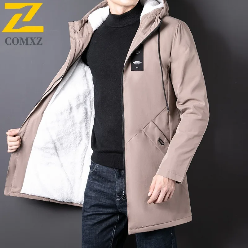 

COMXZ Men Work Padded Jacket Relaxed Hooded Design Outdoor Thickened Parka Business Casual Comfort Lightweight Winter Coats
