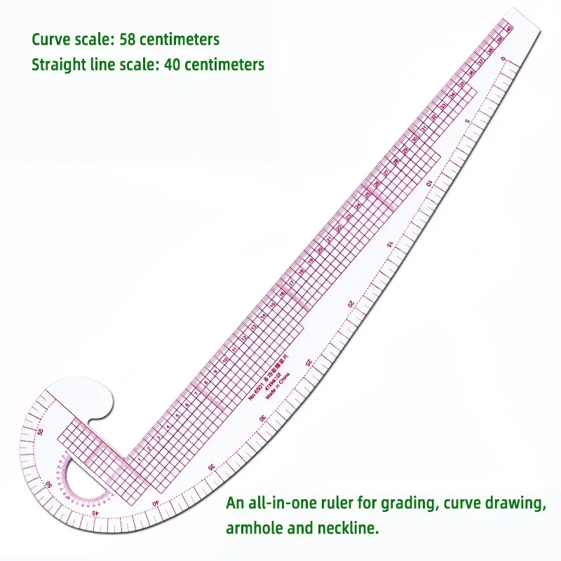 58cm Curve & 40cm Straight Multi-Functional Grading Ruler, Built-in Scale for Armhole, Neckline, Sewing Pattern Design