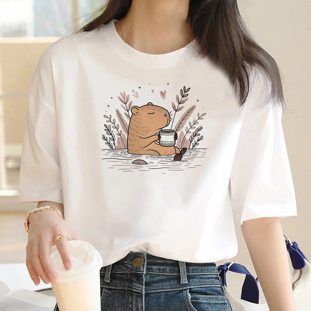 Capibara t shirt women manga designer anime t shirt female streetwear clothing