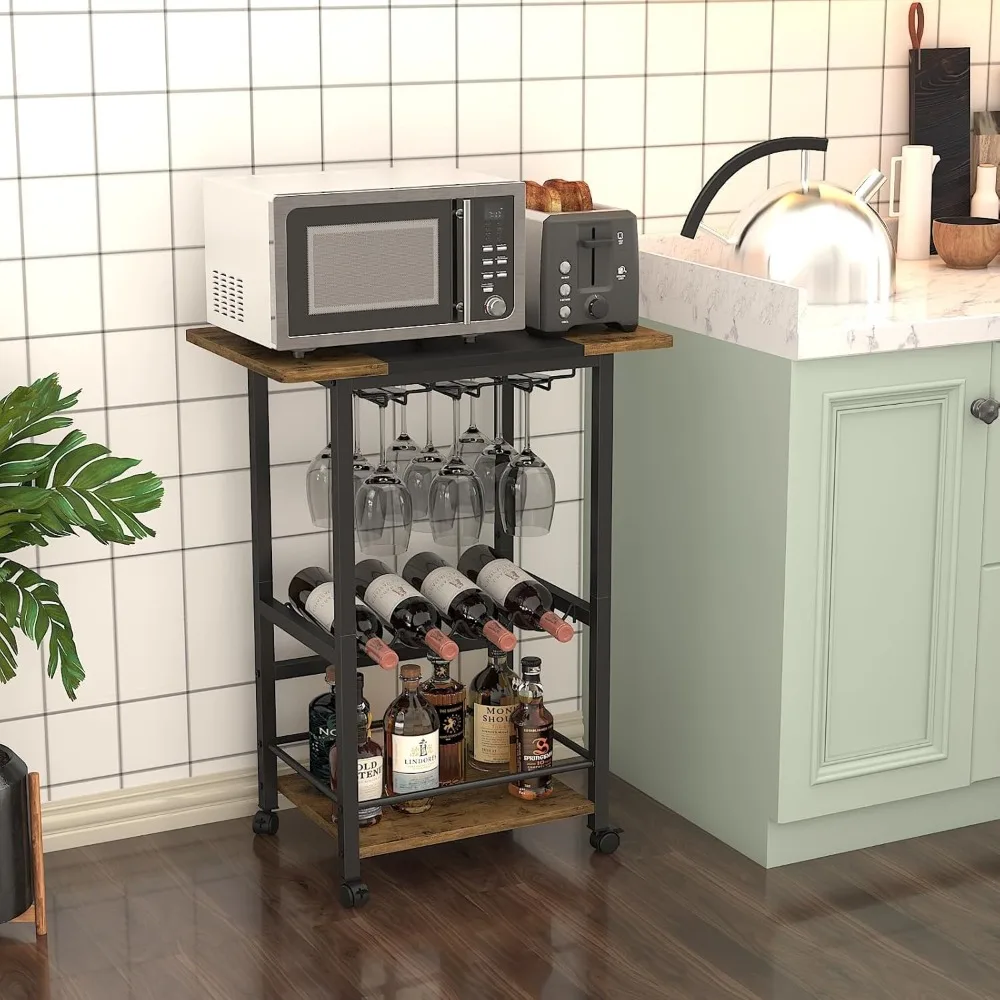 

Bar carts, microwave carts, beverage carts, mobile kitchen shelves with wine racks and glass racks, rolling drink cart ideas