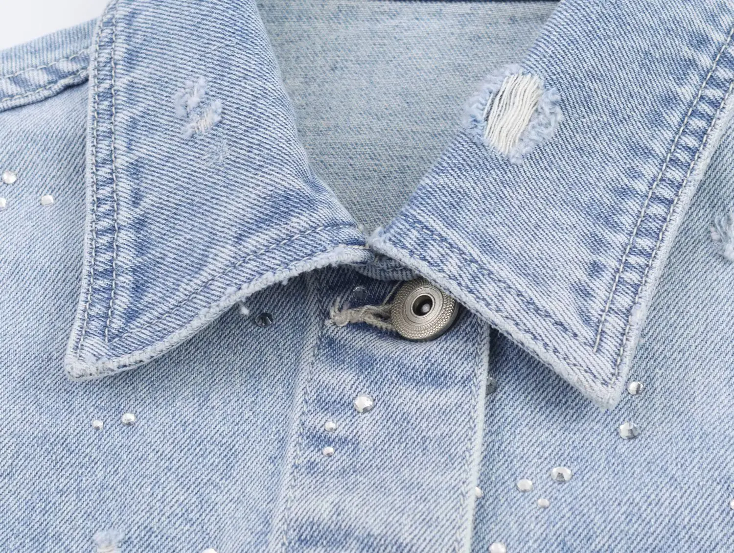 سترة دينم مقصوصة مزينة بحجر الراين لعام 2025 أنيقة وعصرية ونمط جديد مريح وملابس مكتبية كاجوال متعددة الاستخدامات فين #5