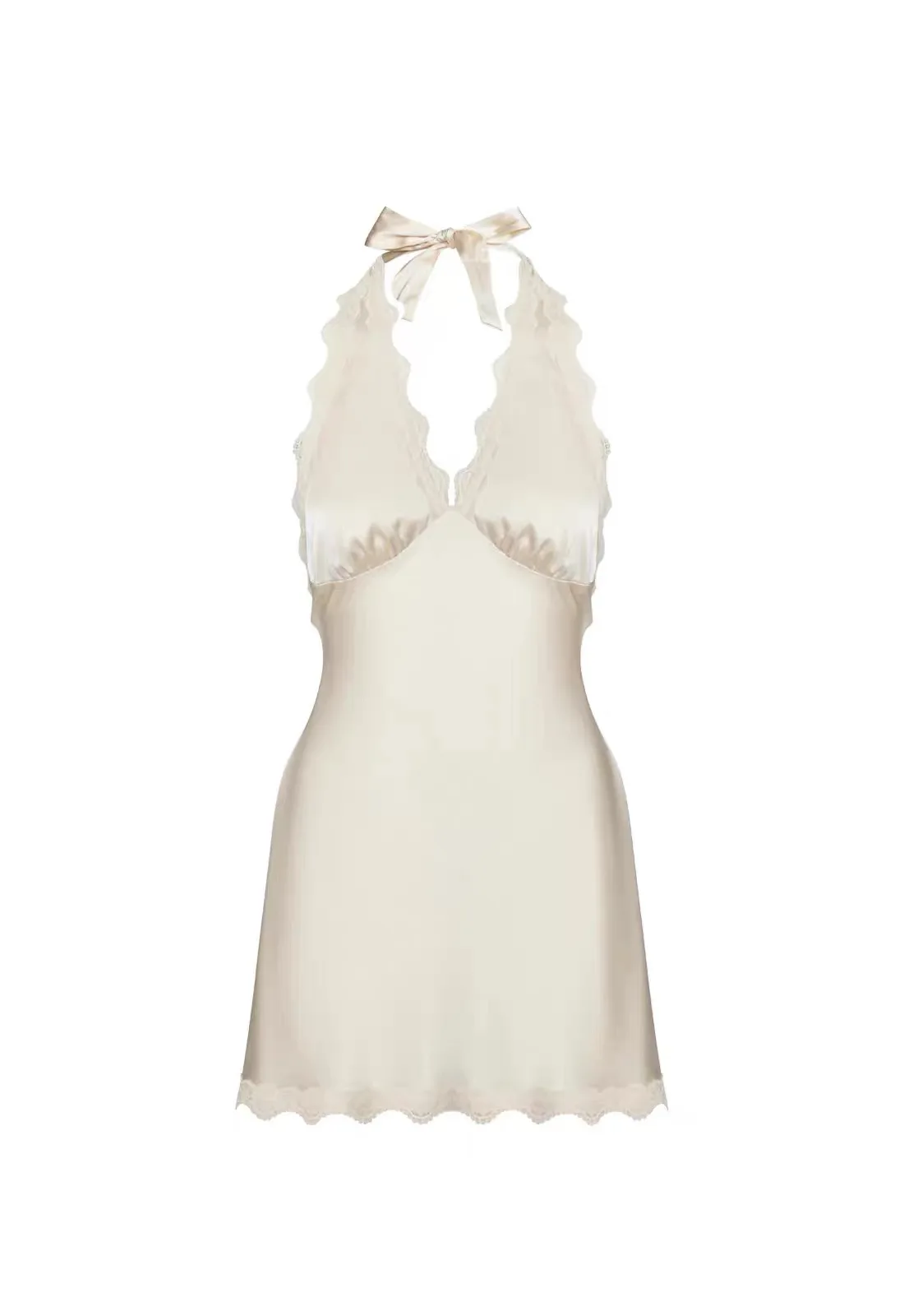 Sukienka z satyny jedwabnej z dekoltem typu halter, bez pleców, krótka spódniczka, sukienka na wakacje.