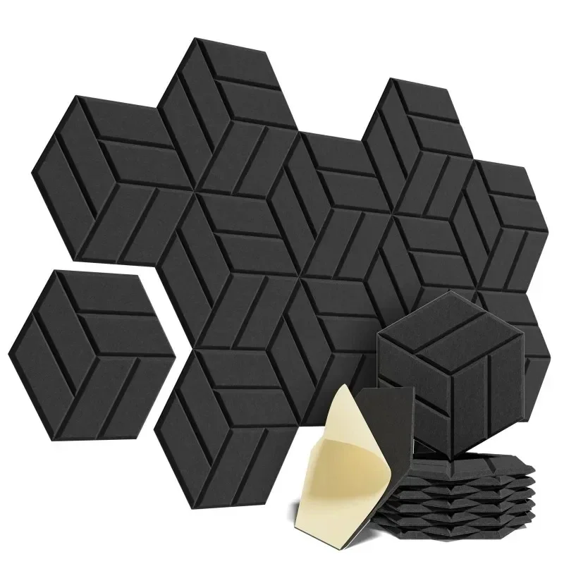 

3/6/12Pack Self-adhesive Acoustic Panels Hexagon Design Soundproof Solid Figure Wall Panels To Sound Absorb Noise Sound Proofing