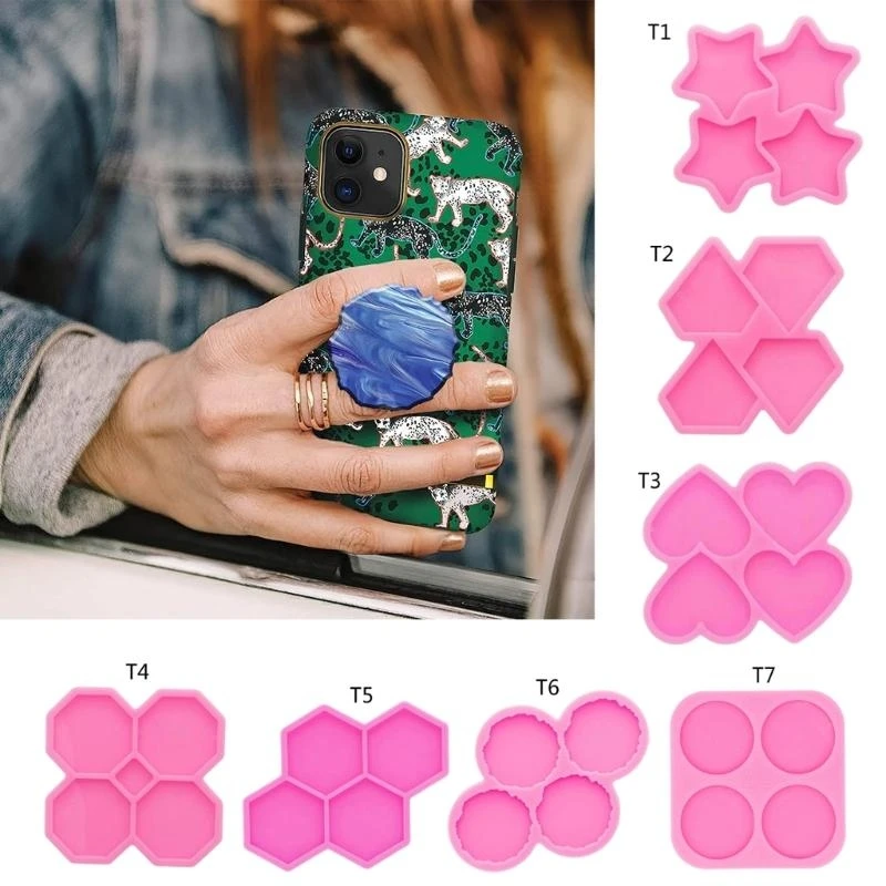Phone Grip Resin Mold Round/Heart /Triangle Silicone Badge Reel Mold Jewelry Casting Mold for DIY Resin Keychain Pendant