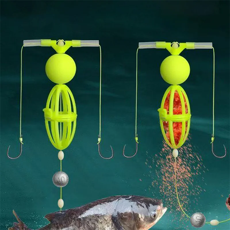 

Группа нижней лески, двойной крючок с клеткой для приманки, кормушка, грузило, поплавок, снасти для ловли карпа, пружинная клетка для приманки