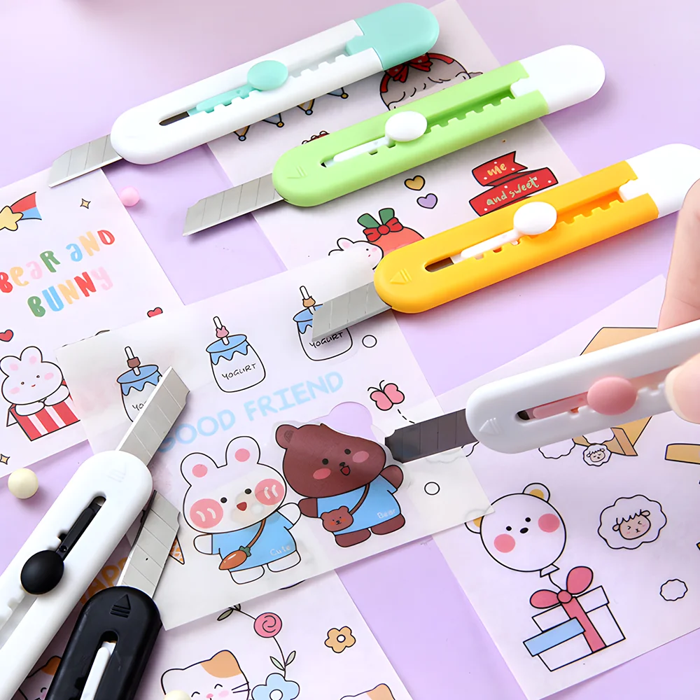 Multifunctional Kawaii Snap Box Cutter Retractable Pocket Small Poster Knives Utility Knife Automatic Mini Tool Pencil Sharpener