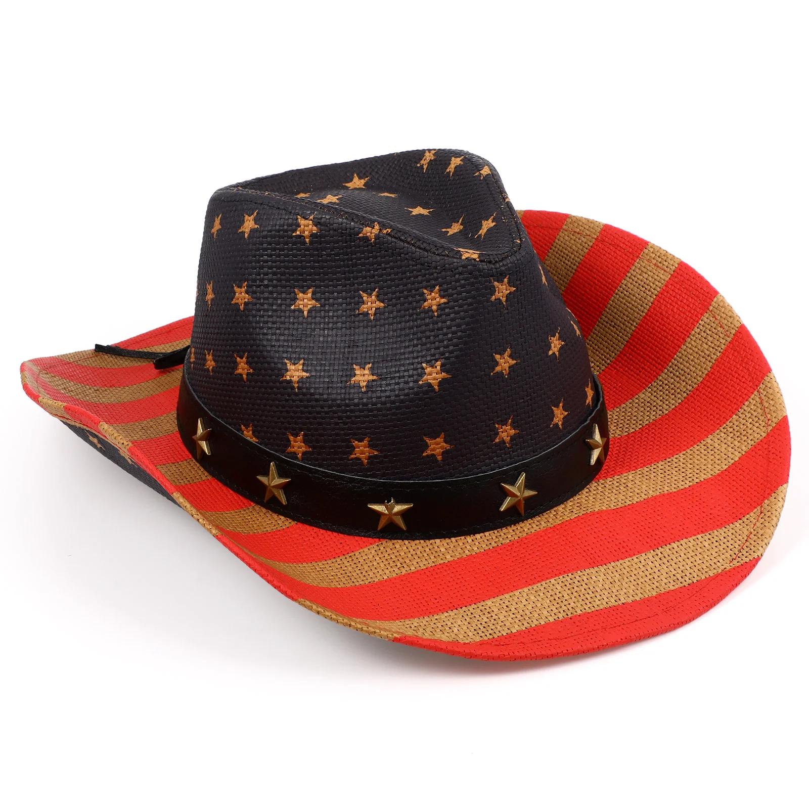 

Western Cowboy Hat Flag Americana Decor Mexican Decoration Straw Hats Performing Sun Stage Costume Fedora Woman