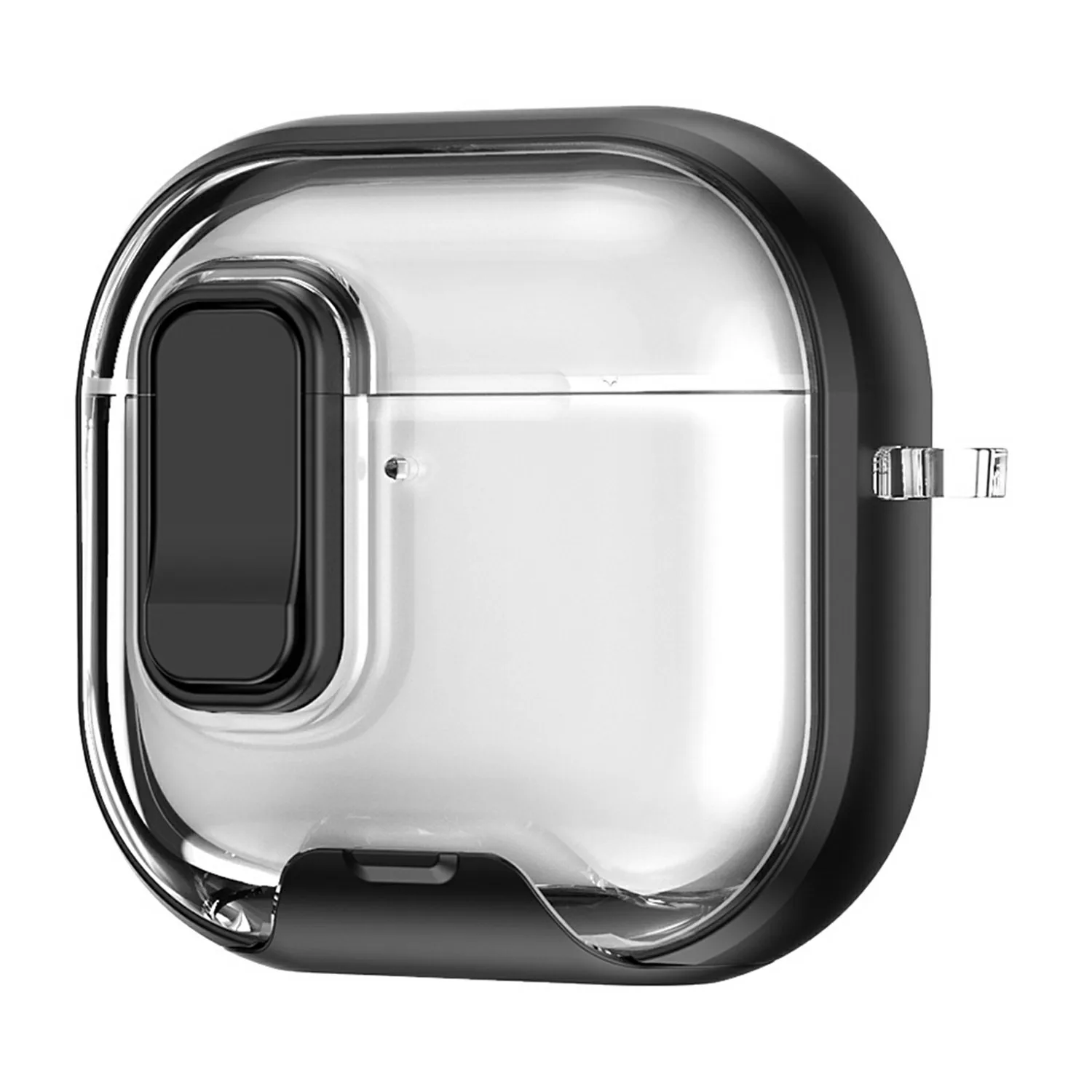 

For Apple AirPods 4 Case Phone Stand Holder TPU + PC Earphone Cover with Hanging Buckle - Black