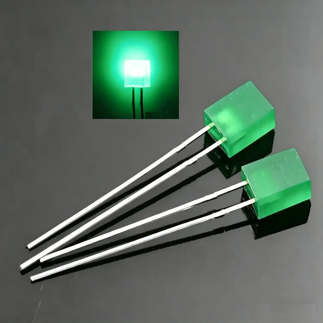 10PCS Green Diffused 5x5x7GD Square LED Diode, Long Pin DIP Through-Hole LED, Diffused Green Light Emitting Diode