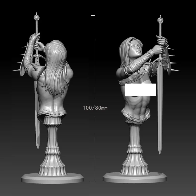 80mm 100mm Resin Model Kits Female Swordsman Bust Figure Sculpture Unpainted No Color RW-936-B